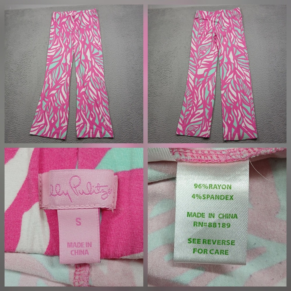 Lilly Pulitzer Print Pants Womens S Pink Green Stretch Statement Casual